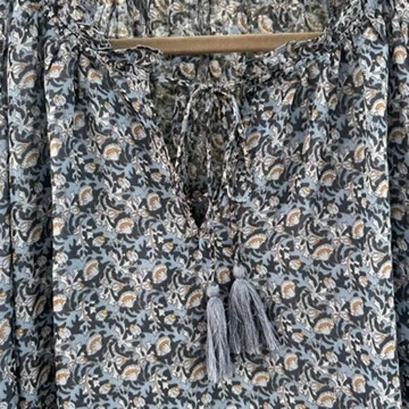 Chelsea & Theodore 2X Blue Floral Sheer Boho Blouse Balloon Sleeves Flowy - Picture 4 of 10